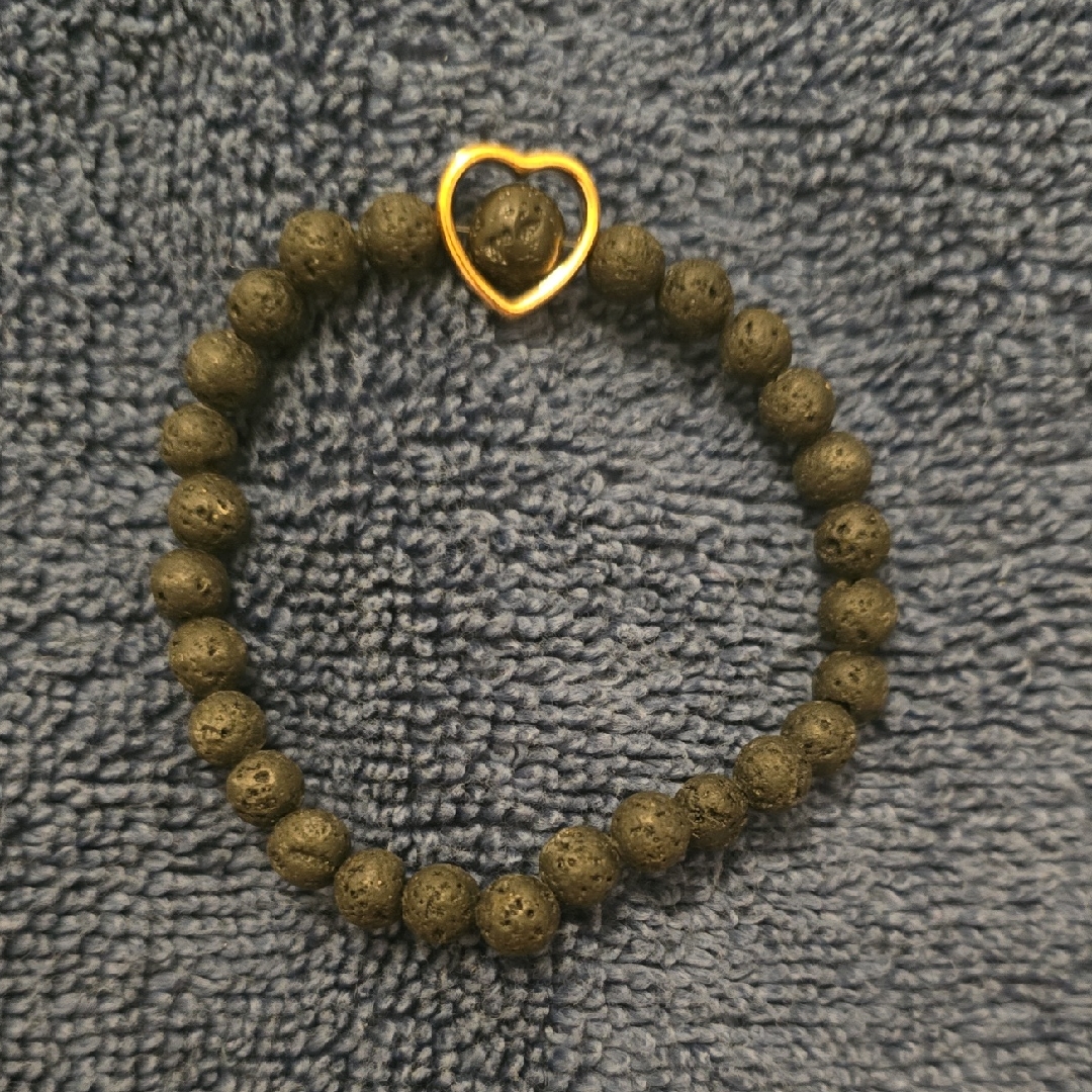 Vitality Gold Heart Lava Beaded Diffuser Bracelet